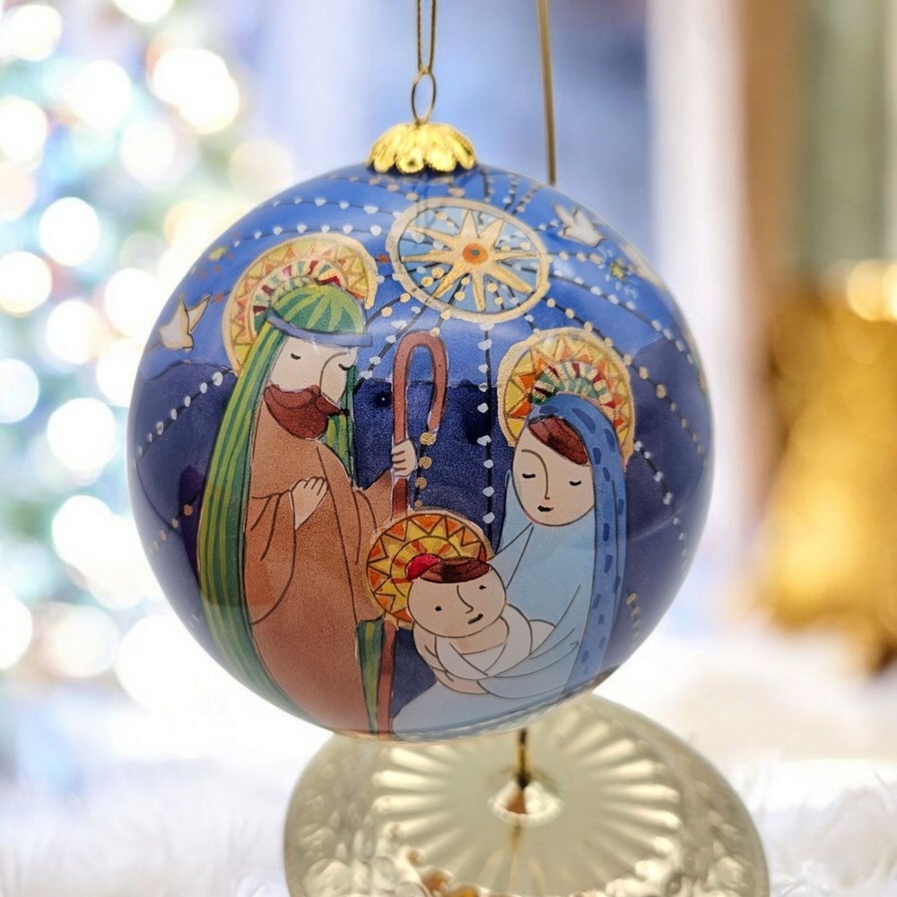 Pier 1 Li Bien Reverse Painted Nativity Wisemen Scene Ornament with Gift Box